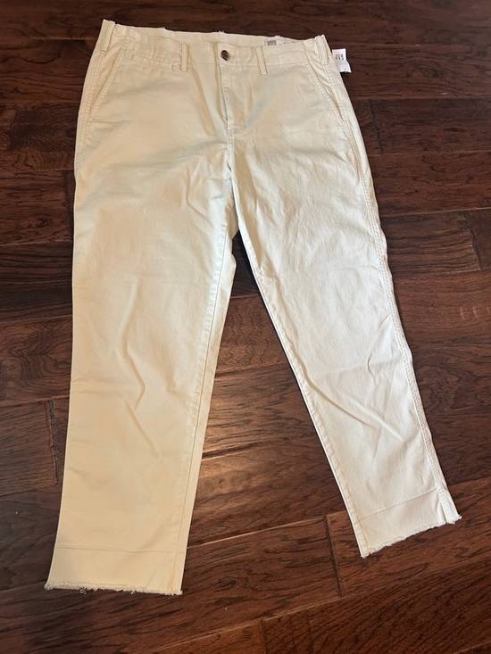 GAP Pants - NEW Gap Straight Khaki High Rise Cropped Frayed Hem Cream Pants